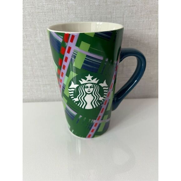 Starbucks Tall Geometric Boxy Patterned Glass Mug With Logo On Front - Picture 1 of 4